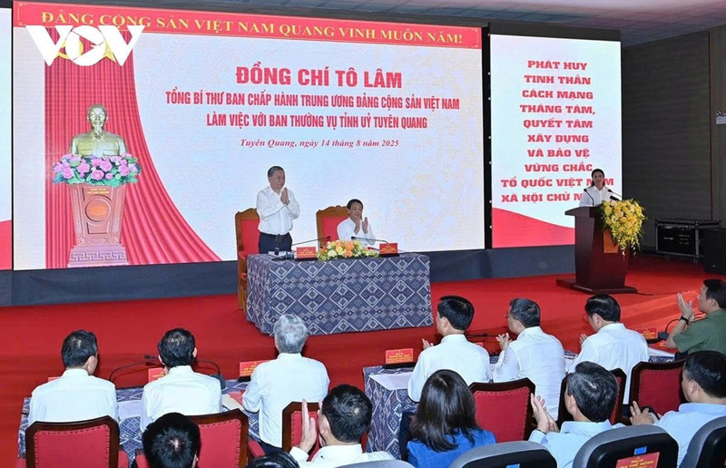 Tổng Bí thư Tô Lâm chủ trì buổi làm việc với Ban Thường vụ Tỉnh ủy Tuyên Quang - Nguồn ảnh:VOV)