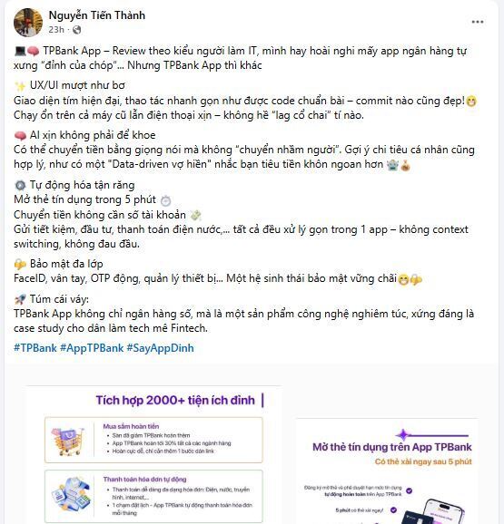 App TPBank nhận được nhiều phản hồi tích cực từ người dùng với những tính năng, trải nghiệm “đúng người – đúng lúc – đúng nhu cầu”