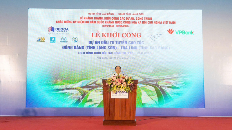 Bí thư Tỉnh ủy Cao Bằng Quản Minh Cường phát biểu tại buổi lễ. Ảnh: Nguyệt Hà