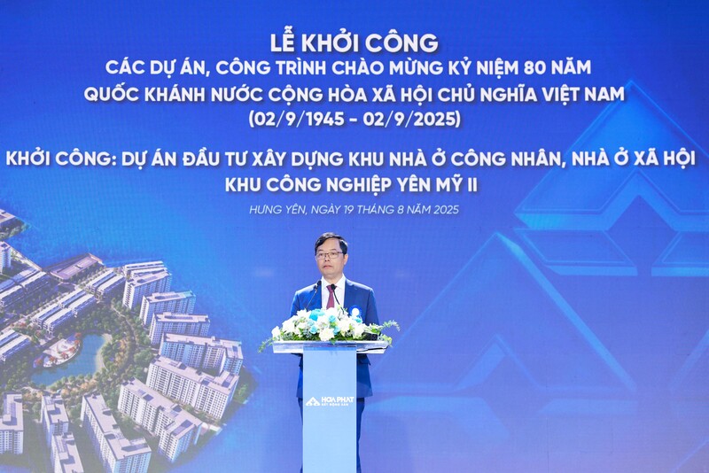 Ông Trần Kiên Cường, Giám đốc Công ty CP Phát triển đô thị Hòa Phát Yên Mỹ phát biểu tại sự kiện
