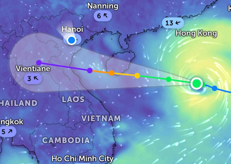 Hướng di chuyển của bão số 5. Ảnh: Zoom Earth