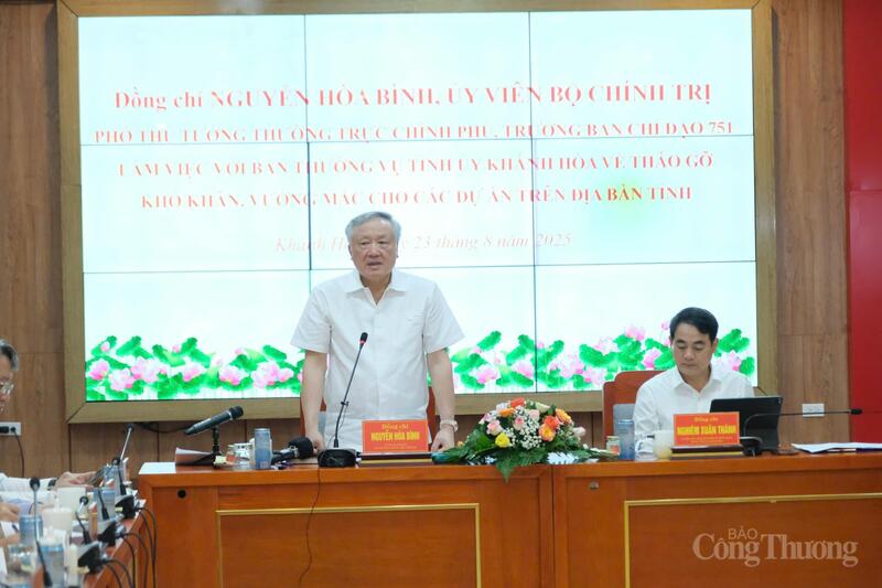 Uỷ viên Bộ Chính trị, Phó Thủ tướng Thường trực Chính phủ Nguyễn Hòa Bình phát biểu tại buổi làm việc. Ảnh: Lê Sơn