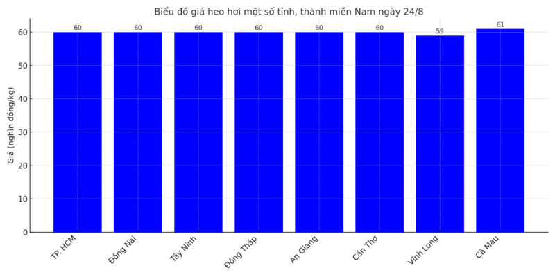 Biểu đồ giá heo hơi một số tỉnh, thành miền Nam ngày 24/8