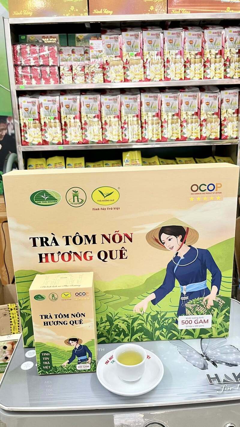 Sản phẩm trà tôm nõn Hương Quê của Hợp tác xã nông sản Phú Lương. Ảnh: NVCC