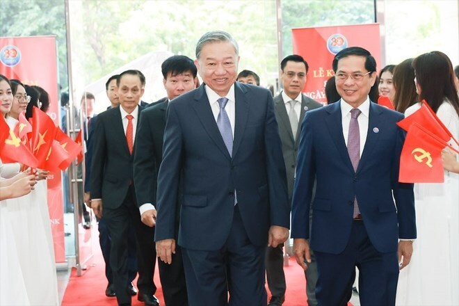 Tổng Bí thư Tô Lâm dự lễ kỷ niệm 80 năm Ngày thành lập ngành Ngoại giao Việt Nam sáng 25/8. Ảnh: Hải Nguyễn