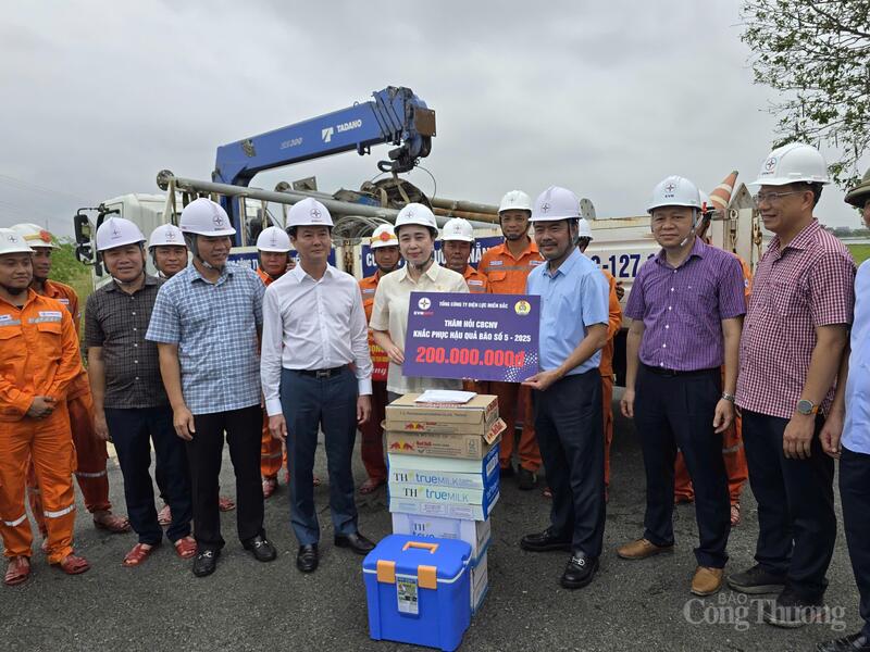 Chủ tịch HĐTV EVNNPC Đỗ Nguyệt Ánh tặng quà cho lực lượng thi công Công ty Điện lực Hà Tĩnh