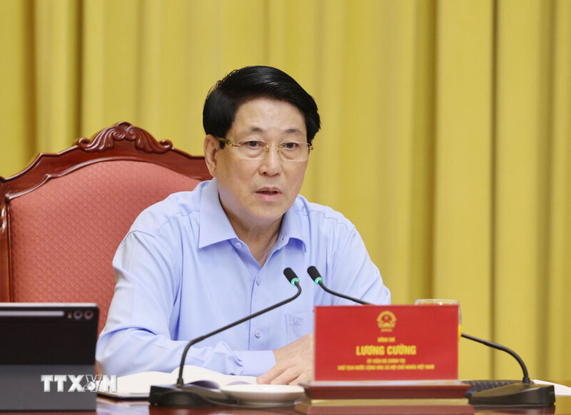 Chủ tịch nước Lương Cường phát biểu tại buổi làm việc. Ảnh: TTXVN