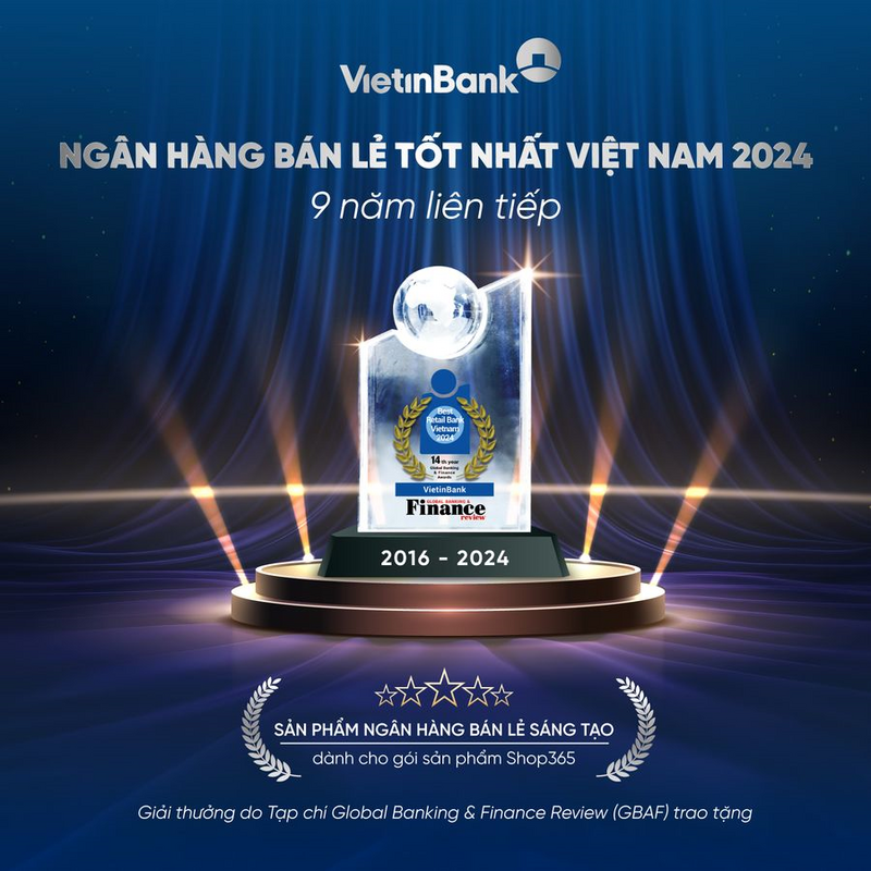VietinBank với Giải thưởng Ngân hàng bán lẻ tốt nhất Việt Nam 2024 (Ảnh VietinBank)