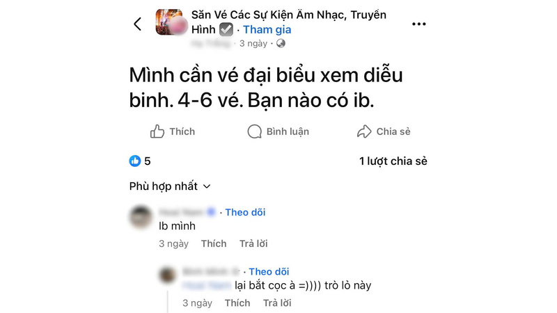 Các tài khoản rao bán vé đại biểu tham dự sự kiện Lễ kỷ niệm 80 năm Cách mạng Tháng Tám thành công và Quốc khánh 2/9 xuất hiện tràn lan trên mạng xã hội