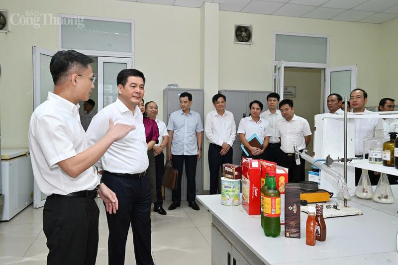 Bộ trưởng Nguyễn Hồng Diên và các đại biểu tại phòng thí nghiệm của Viện