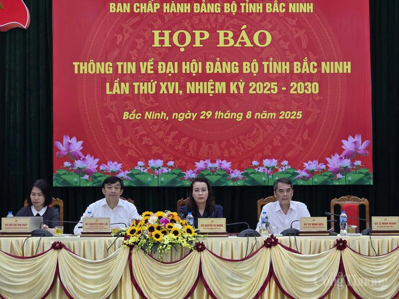 Bà Nguyễn Thị Hương (giữa) - Phó Bí thư Thường trực Tỉnh ủy chủ trì buổi họp báo