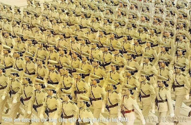 Khối nữ công an nhân dân tham dự lễ duyệt binh, diễu hành sáng 2/9/1975. Ảnh: TTXVN