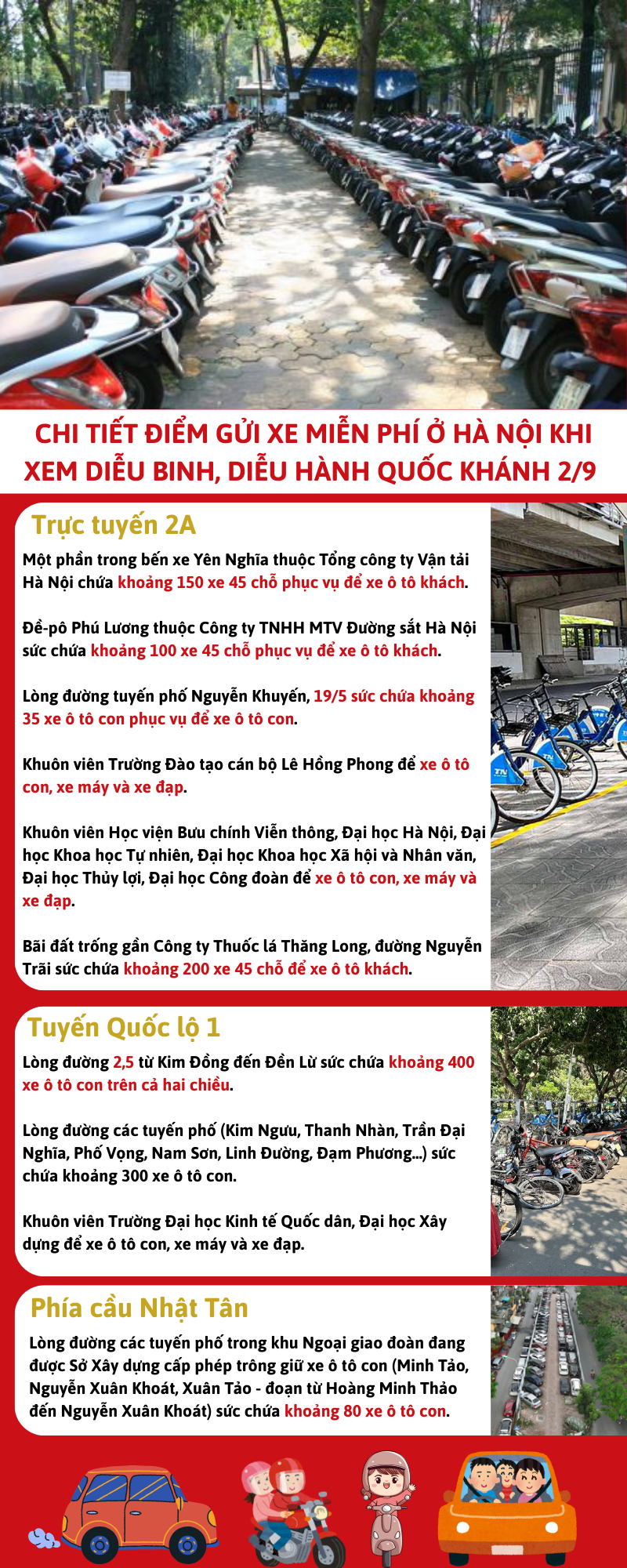 Infographic |Danh sách các điểm gửi xe miễn phí khi xem diễu binh, diễu hành 2/9 - 1