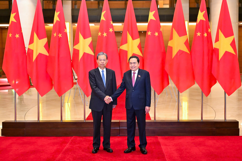 Chủ tịch Quốc hội Trần Thanh Mẫn và Ủy viên trưởng Nhân đại toàn quốc nước Cộng hòa nhân dân Trung Hoa Triệu Lạc Tế. Ảnh: Vũ Hiếu
