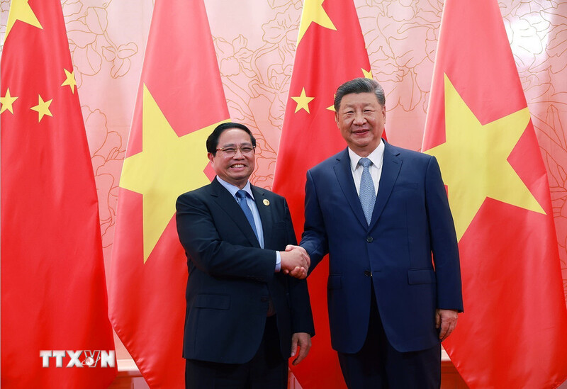 Thủ tướng Phạm Minh Chính hội kiến Tổng Bí thư, Chủ tịch nước Trung Quốc Tập Cận Bình. Ảnh: Dương Giang/TTXVN