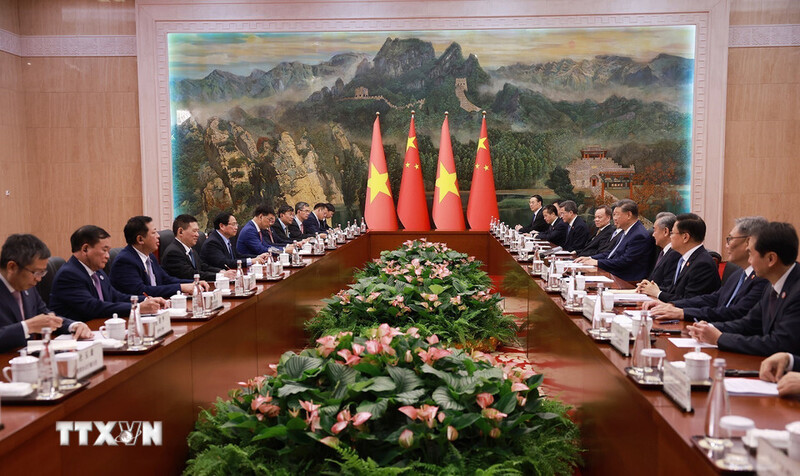 Thủ tướng Phạm Minh Chính hội kiến Tổng Bí thư, Chủ tịch nước Trung Quốc Tập Cận Bình. Ảnh: Dương Giang/TTXVN