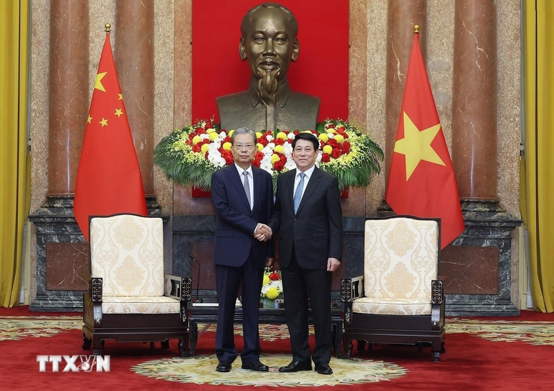 Chủ tịch nước Lương Cường tiếp Ủy viên trưởng Nhân đại toàn quốc Trung Quốc Triệu Lạc Tế. Ảnh: Lâm Khánh/TTXVN