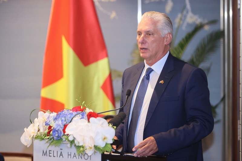 Bí thư thứ Nhất, Chủ tịch nước Cuba mong muốn phía Việt Nam thúc đẩy mở rộng hợp tác, đầu tư với Cuba, nhất là trong các lĩnh vực nông nghiệp, chăn nuôi, nuôi trồng thủy sản. Ảnh: VGP/Nhật Bắc