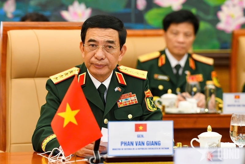 Đại tướng Phan Văn Giang tại buổi hội đàm. Ảnh: QĐND