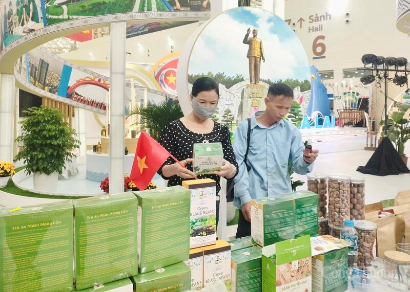 Tỉnh Gia Lai tham gia Triển lãm 80 năm thành tựu đất nước với nhiều sản phẩm nông sản và đặc sản đặc trưng. Ảnh: Bích Thu