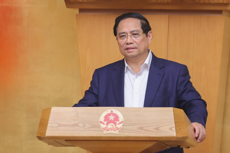 Thủ tướng Phạm Minh Chính nêu rõ công tác xây dựng và hoàn thiện thể chế là một trong ba đột phá chiến lược. Ảnh:VGP/Nhật Bắc
