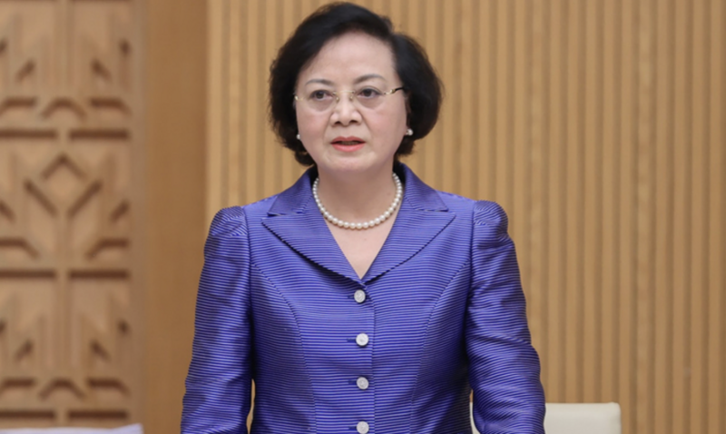 Bộ trưởng Bộ Nội vụ Phạm Thị Thanh Trà tại buổi họp báo. Ảnh: VGP
