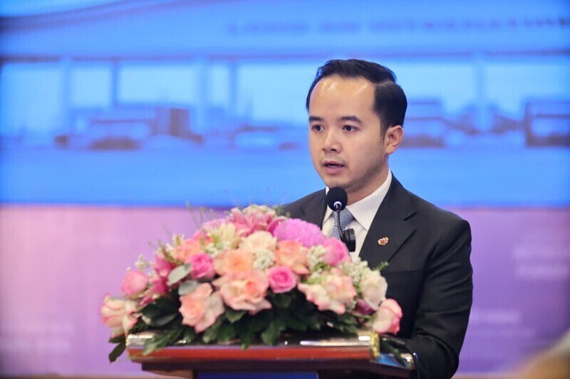 Ông Võ Quốc Huy - Chủ tịch HĐQT Cảng Quốc tế Long An phát biểu tại Hội nghị. Ảnh: Đồng Tâm Group