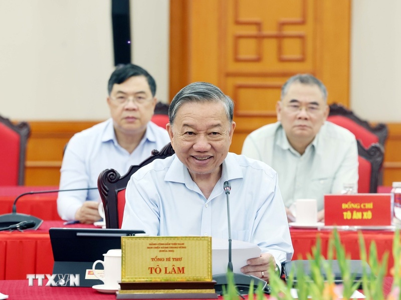 Tổng Bí thư Tô Lâm phát biểu tại cuộc làm việc. Ảnh: Thống Nhất/TTXVN