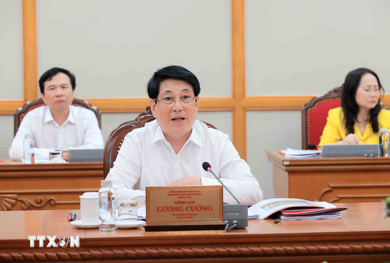 Chủ tịch nước Lương Cường chủ trì buổi làm việc. Ảnh: TTXVN