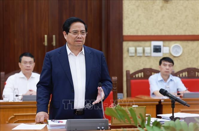 Thủ tướng Phạm Minh Chính phát biểu tại cuộc làm việc. Ảnh: Dương Giang/TTXVN