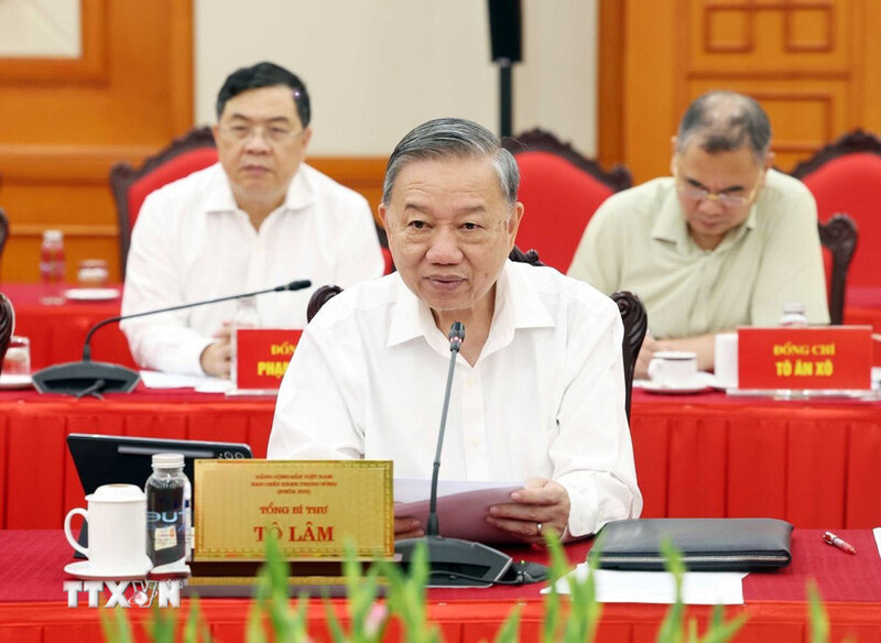 Tổng Bí thư Tô Lâm tại buổi làm việc. Ảnh: TTXVN