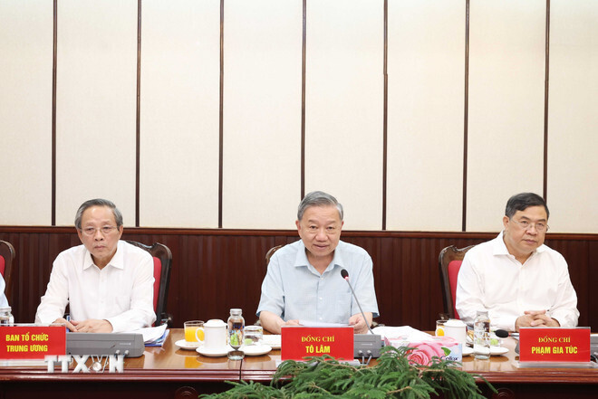 Tổng Bí thư Tô Lâm và các đại biểu tham dự cuộc họp. Ảnh: TTXVN