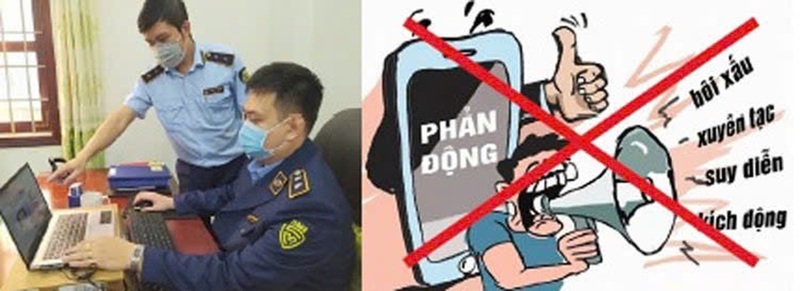 Lực lượng Quản lý thị trường đấu tranh bảo vệ nền tảng tư tưởng của Đảng trên không gian mạng. Ảnh: Nhóm tác giả