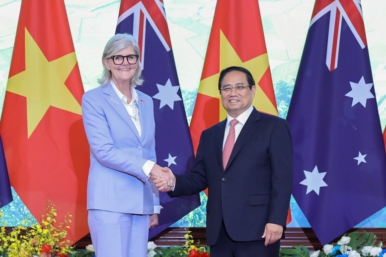 Thủ tướng Chính phủ Phạm Minh Chính hoan nghênh Toàn quyền Australia lần đầu tiên thăm cấp Nhà nước tới Việt Nam, nhấn mạnh chuyến thăm góp phần tạo thêm động lực mới đưa quan hệ hai nước đi vào chiều sâu, thực chất, hiệu quả - Ảnh: VGP/Nhật Bắc