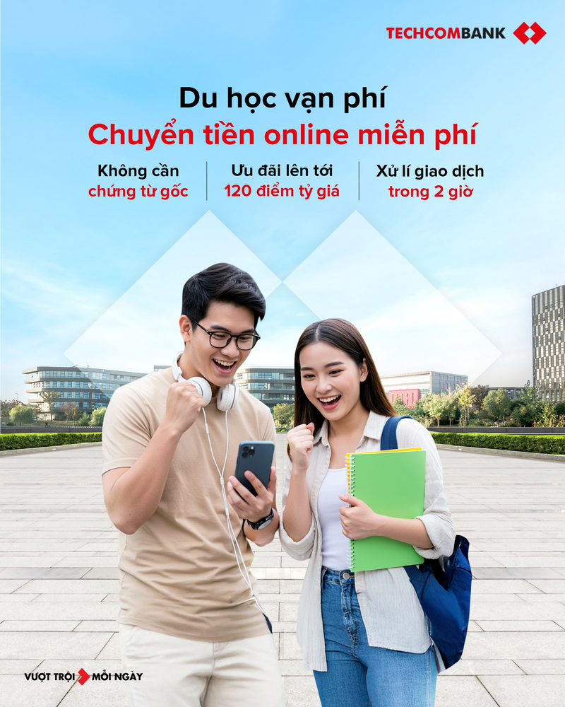 Chuyển tiền du học miễn phí với Techcombank