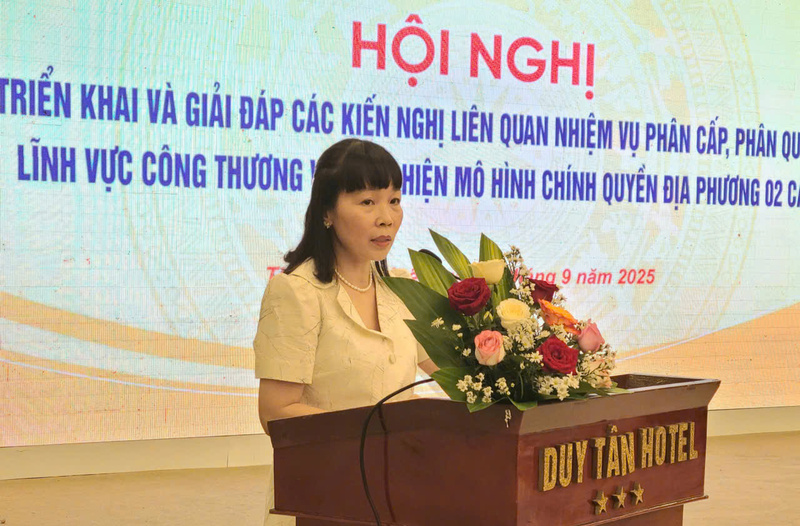 Phó vụ trưởng Vụ Chính sách thương mại đa biên Phạm Quỳnh Mai phát biểu tại hội nghị. Ảnh: Nguyễn Tuấn