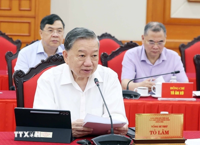 Tổng Bí thư Tô Lâm phát biểu tại buổi làm việc. Ảnh: Thống Nhất/TTXVN.