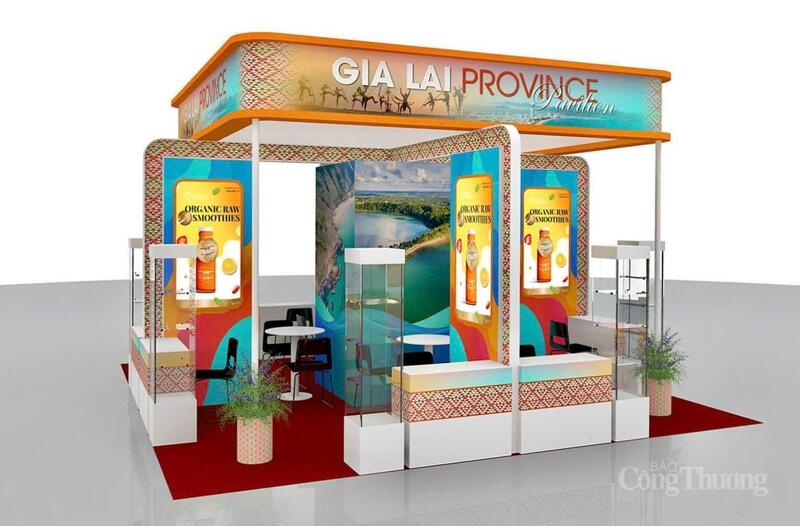 Phối cảnh gian hàng của tỉnh Gia Lai tại Hội chợ Thương mại ASEAN - Trung Quốc lần thứ 22 (CAEXPO 2025). Ảnh: Bích Thu
