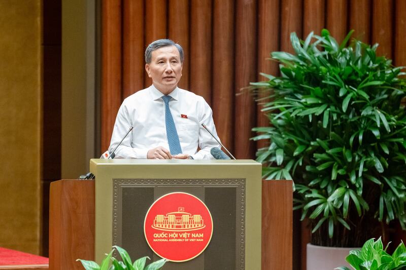 Chủ nhiệm Ủy ban Khoa học, Công nghệ và Môi trường Lê Quang Huy báo cáo tại hội nghị. Ảnh: Phạm Thắng