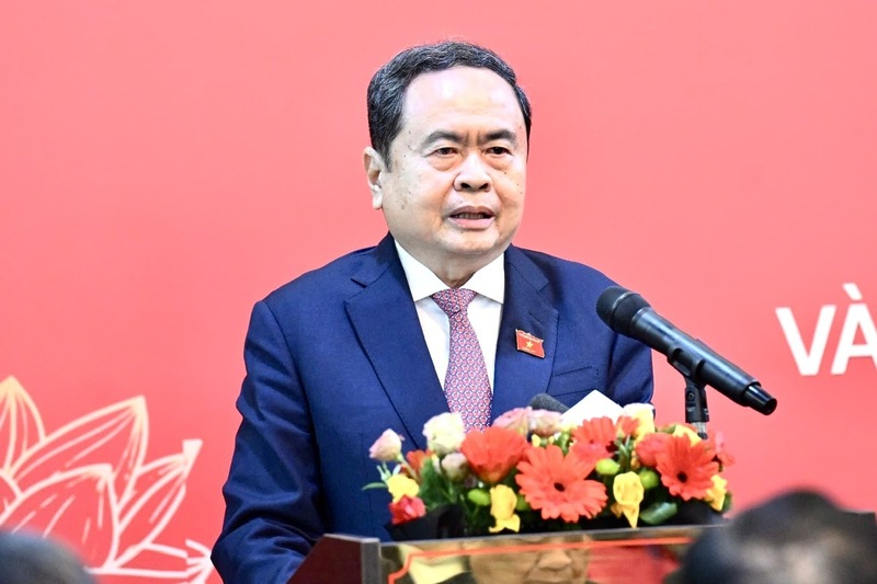 Chủ tịch Quốc hội Trần Thanh Mẫn phát biểu tại cuộc gặp gỡ. Ảnh: VPQH.