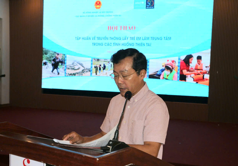 Phó Cục trưởng Cục Quản lý đê điều và phòng, chống thiên tai Nguyễn Văn Tiến phát biểu. Ảnh: Nguyễn Tuấn
