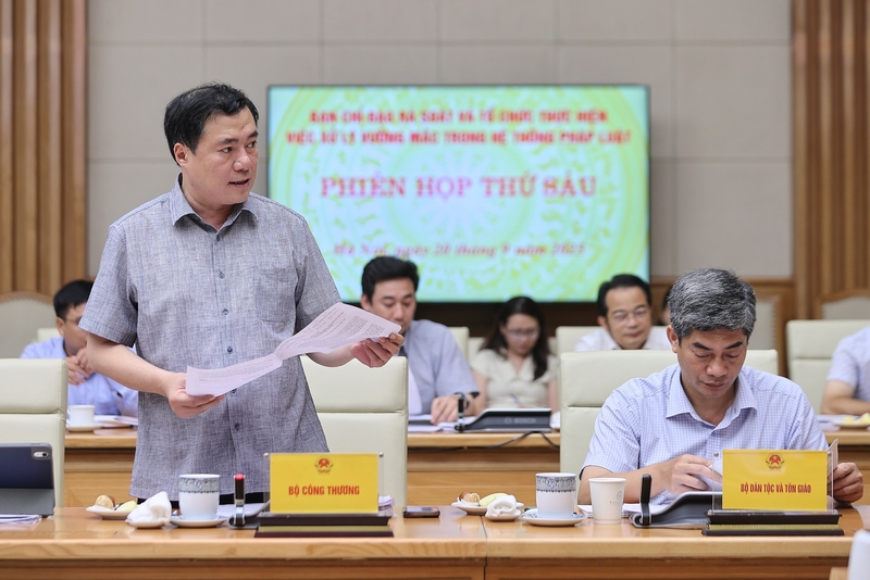 Thứ trưởng Bộ Công Thương Nguyễn Sinh Nhật Tân phát biểu tại phiên họp. Ảnh: VGP/Nhật Bắc.