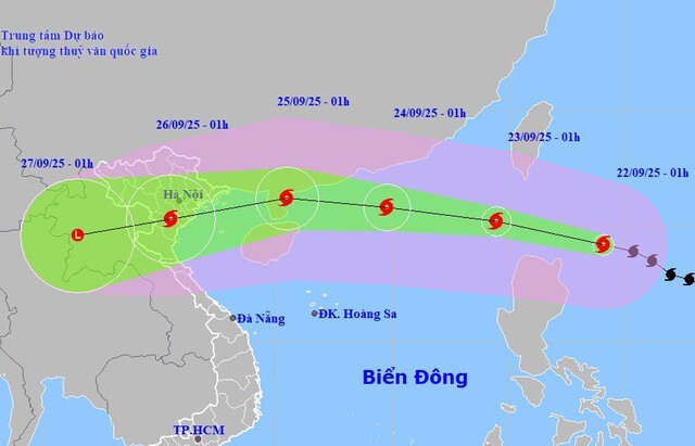 Dự báo vị trí, đường đi của bão RAGASA. Ảnh: Trung tâm Dự báo Khí tượng thuỷ văn quốc gia
