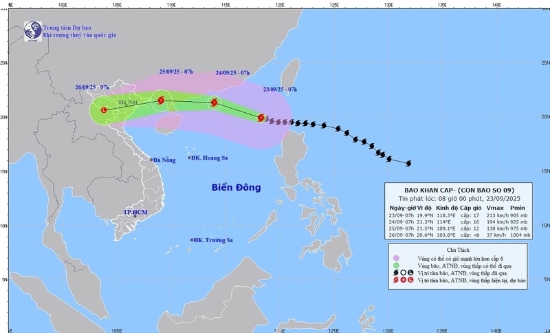 Bão số 9 có phạm vi ảnh hưởng rất rộng. Ảnh: Trung tâm dự báo KTTV Quốc gia.