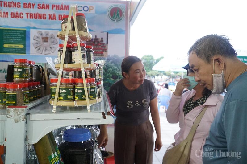 Bà Phạm Thị Hoa, Giám đốc Hợp tác xã nông nghiệp dịch vụ Hoa Nam giới thiệu các sản phẩm của hợp tác xã đến người tiêu dùng tại tỉnh Quảng Ngãi