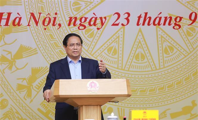 Thủ tướng Phạm Minh Chính phát biểu tại Phiên họp lần thứ 14 của Ban Chỉ đạo Quốc gia về chống khai thác hải sản bất hợp pháp. Ảnh: Dương Giang/TTXVN