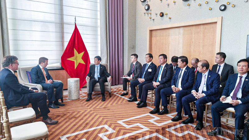 Phó Thủ tướng Chính phủ Bùi Thanh Sơn, Bộ trưởng Bộ Công Thương Nguyễn Hồng Diên cùng lãnh đạo các bộ, ngành Việt Nam tháp tùng Chủ tịch nước Lương Cường tiếp Giám đốc điều hành Quỹ Đầu tư Warburg Pincus.