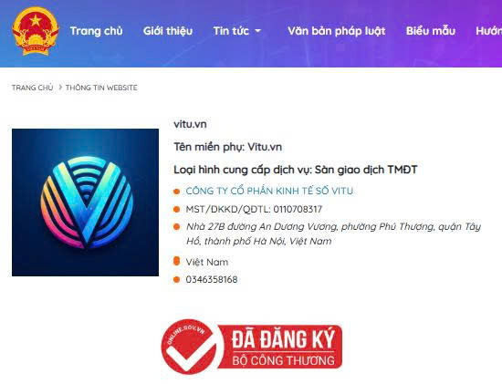 Sàn thương mại điện tử Vitu đã đăng ký với Bộ Công Thương