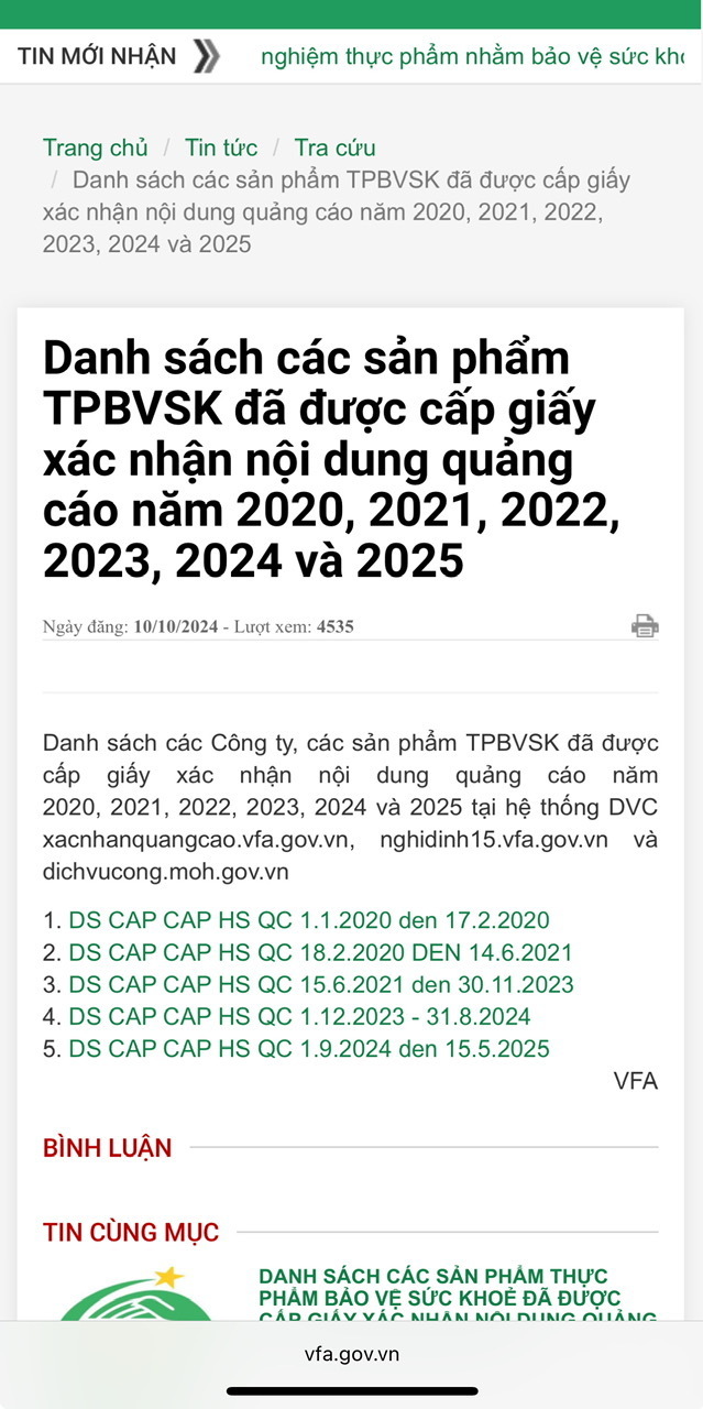 Người dân có thể tra cứu giấy phép quảng cáo trên đường link mà Cục an toàn thực phẩm đã cung cấp.