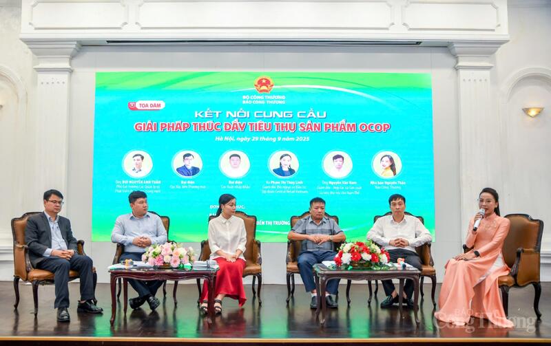 Các diễn giả tham gia thảo luận tại Tọa đàm "Kết nối cung cầu giải pháp thúc đẩy tiêu thụ sản phẩm OCOP"